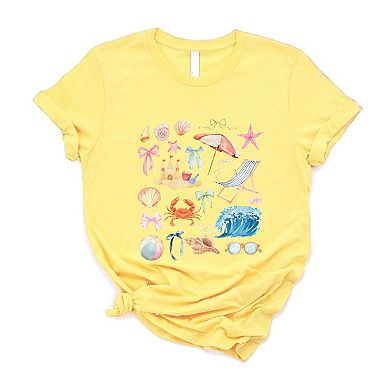 Beach Collage Watercolor - Women's Short Sleeve Graphic T-Shirt