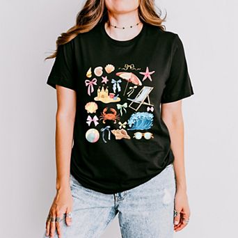 Beach Collage Watercolor - Women's Short Sleeve Graphic T-Shirt