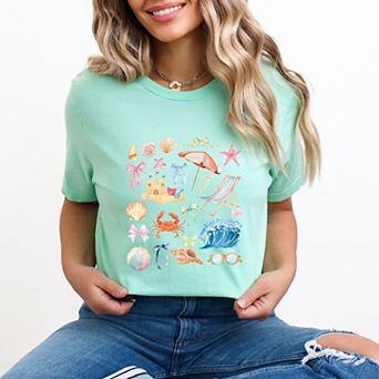 Beach Collage Watercolor - Women's Short Sleeve Graphic T-Shirt