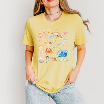 Beach Collage Watercolor - Women's Short Sleeve Graphic T-Shirt