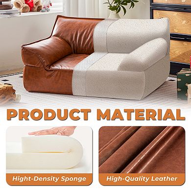 Deluxe Leather Dog Bed Sofa, Orthopedic Pet Bed Couch for Medium Dogs up to 50 lbs, Brown