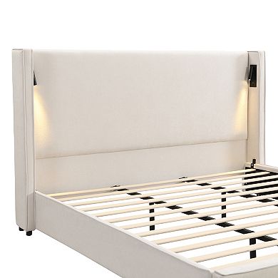 Arbor Elegant Wingback Upholstered Bed - USB Ports - Reading Light by Christopher Knight Home