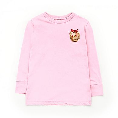 Watercolor Baseball Collage Coquette Front and Back Design - Youth Long Sleeve Graphic T-Shirt
