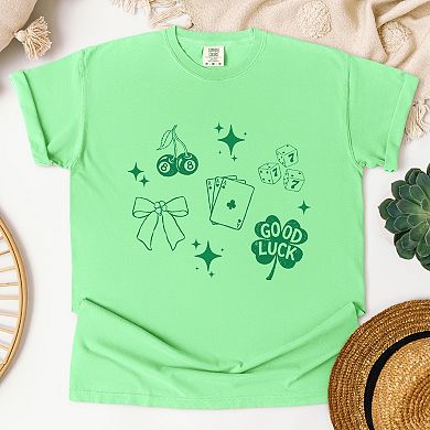 Lucky Icons Stars - Women's Garment Dyed Graphic T-Shirt