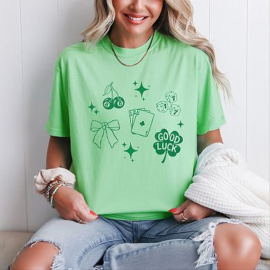 Lucky Icons Stars - Women's Garment Dyed Graphic T-Shirt