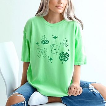 Lucky Icons Stars - Women's Garment Dyed Graphic T-Shirt