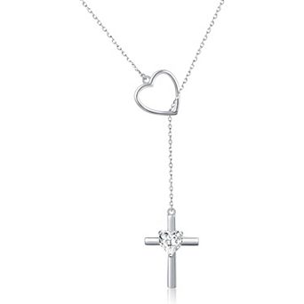 ZUQIETA 925 Sterling Silver Infinity Heart Cross Pendant Necklace, Christian Gift