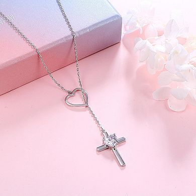 ZUQIETA 925 Sterling Silver Infinity Heart Cross Pendant Necklace, Christian Gift