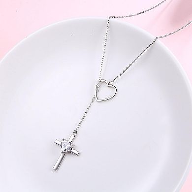 ZUQIETA 925 Sterling Silver Infinity Heart Cross Pendant Necklace, Christian Gift