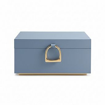 ZUQIETA 2-Layer Jewelry Box with Handle & Removable Tray, Misty Blue Organizer