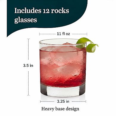 Heavy Base Rocks Glass Set of 12 Simple Lines for Whiskey Cocktails