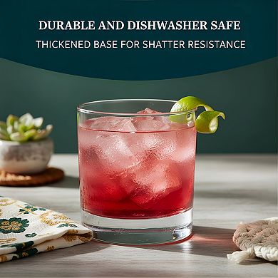 Heavy Base Rocks Glass Set of 12 Simple Lines for Whiskey Cocktails