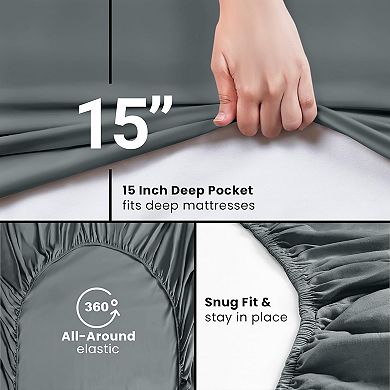 Queen Fitted Sheet - Bottom Sheet - Deep Pocket - Soft Microfiber-1 Fitted Sheet Only (Grey)