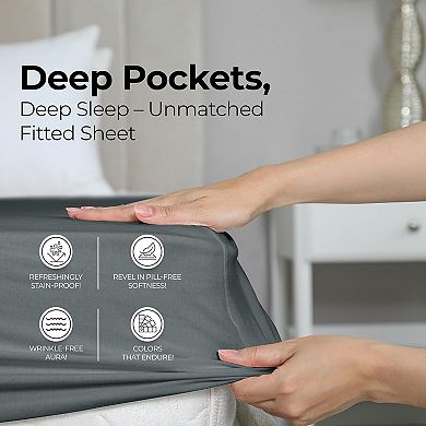Queen Fitted Sheet - Bottom Sheet - Deep Pocket - Soft Microfiber-1 Fitted Sheet Only (Grey)