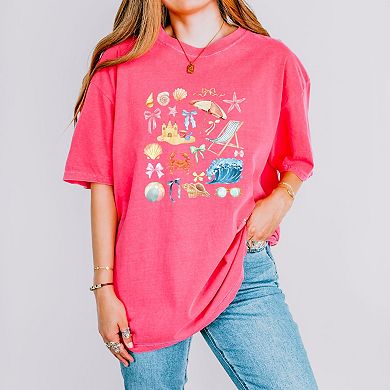Beach Collage Watercolor - Women's Garment Dyed Graphic T-Shirt