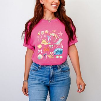 Beach Collage Watercolor - Women's Garment Dyed Graphic T-Shirt