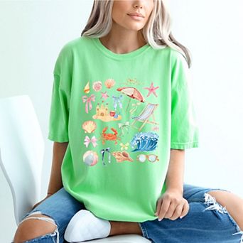 Beach Collage Watercolor - Women's Garment Dyed Graphic T-Shirt
