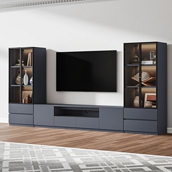 126'' Gray Entertainment Center for TVs up to 75", Wood TV Stand Modern Media Console Set Of 3