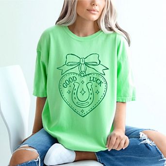Good Luck Charm Outline - Women's Garment Dyed Graphic T-Shirt