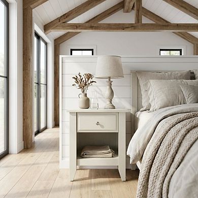 Wooden Night Stand with Single Drawer and Stable Design