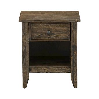 Wooden Night Stand with Single Drawer and Stable Design