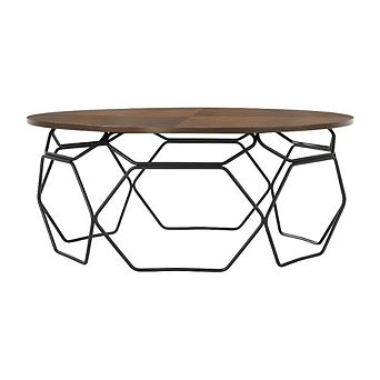 Walnut Veneer Coffee Table with Black Metal Base and Modern Design