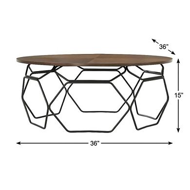 Walnut Veneer Coffee Table with Black Metal Base and Modern Design