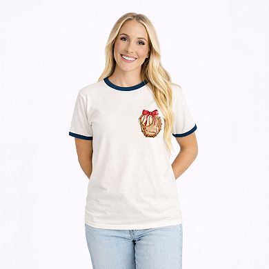 Watercolor Baseball Collage Coquette Front and Back Design - Women's Ringer Graphic T-Shirt