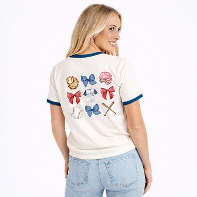 Watercolor Baseball Collage Coquette Front and Back Design - Women's Ringer Graphic T-Shirt