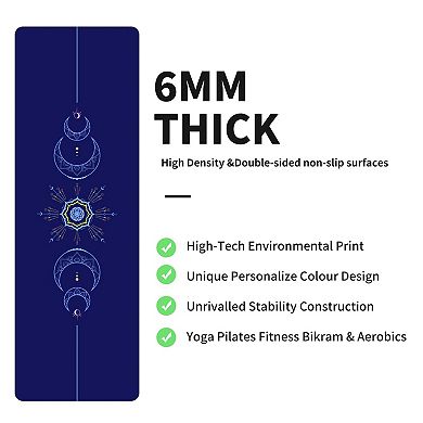 TPE Yoga Mat 6mm Extra Thick Non-Slip 72"x24" with Carrying Bag for Pilates Floor Workout