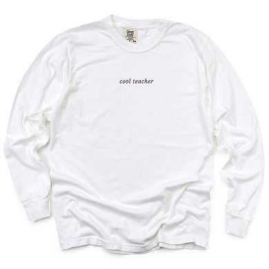 Embroidered Cool Teacher - Women's Garment Dyed Long Sleeve Graphic T-Shirt