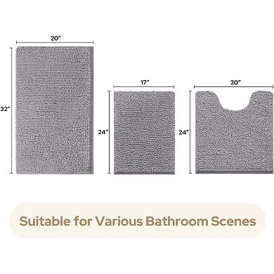 Ultra Soft Bathroom Rug Set Non Slip and Absorbent Chenille