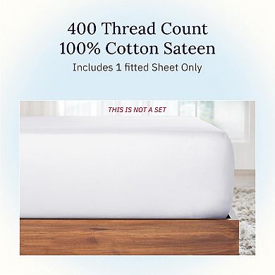 Queen Fitted Sheet Only - Cotton 400 Thread Count Sateen, Deep Pocket Fitted Sheet Queen- White