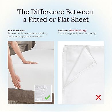 Queen Fitted Sheet Only - Cotton 400 Thread Count Sateen, Deep Pocket Fitted Sheet Queen- White
