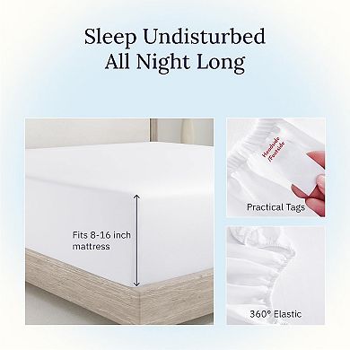 Queen Fitted Sheet Only - Cotton 400 Thread Count Sateen, Deep Pocket Fitted Sheet Queen- White