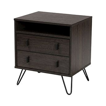 Wood and Metal Nightstand with Drawer Storage for Bedroom