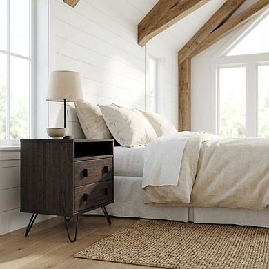 Wood and Metal Nightstand with Drawer Storage for Bedroom