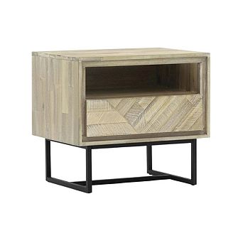 Acacia Wood Nightstand with 1 Drawer for Bedroom Storage