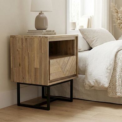 Acacia Wood Nightstand with 1 Drawer for Bedroom Storage