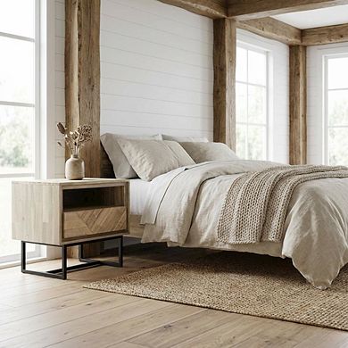 Acacia Wood Nightstand with 1 Drawer for Bedroom Storage