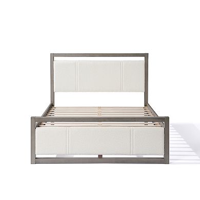 Aurora Boucle Upholstered Platform Bed-Underbed Storage-Silent Slats by Christopher Knight Home