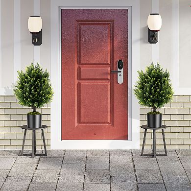 Gymax 2 Pack 24'' Artificial Cypress Topiary Ball Tree Set w/Ground Spike Decoration