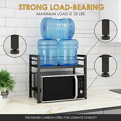Expandable Microwave Stand with 3 Hooks for Countertop Storage