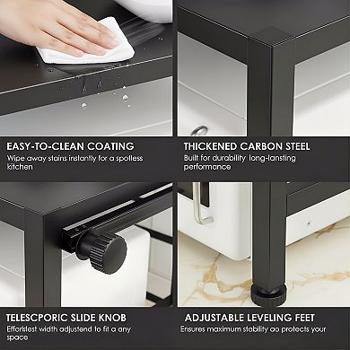 Expandable Microwave Stand with 3 Hooks for Countertop Storage