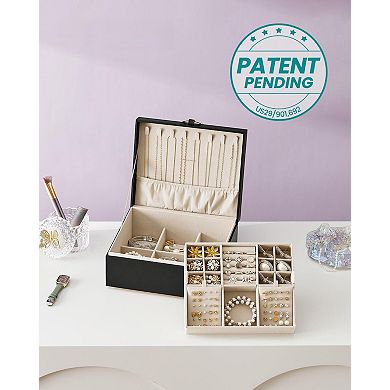 2-Layer Jewelry Box with Handle Floating Base Removable Tray
