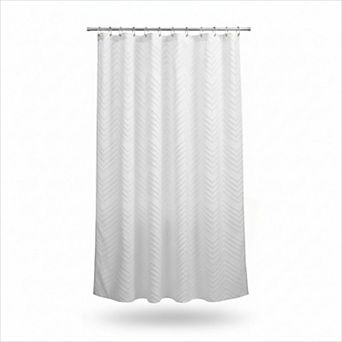 Boho Fabric Shower Curtain Textured Tufted Chevron Striped