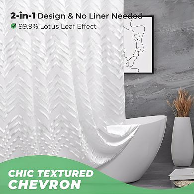 Boho Fabric Shower Curtain Textured Tufted Chevron Striped
