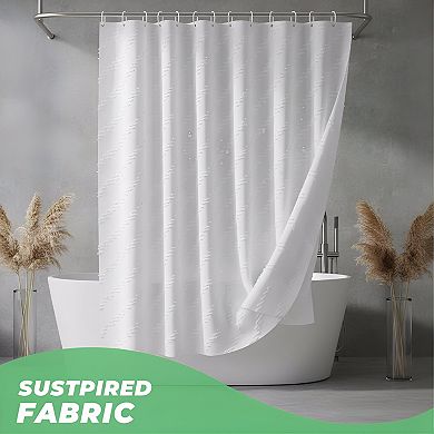 Boho Fabric Shower Curtain Textured Tufted Chevron Striped