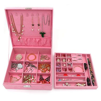 Two-Layer Jewelry Organizer Box with Lock 10.2"