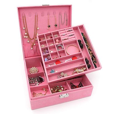 Two-Layer Jewelry Organizer Box with Lock 10.2"
